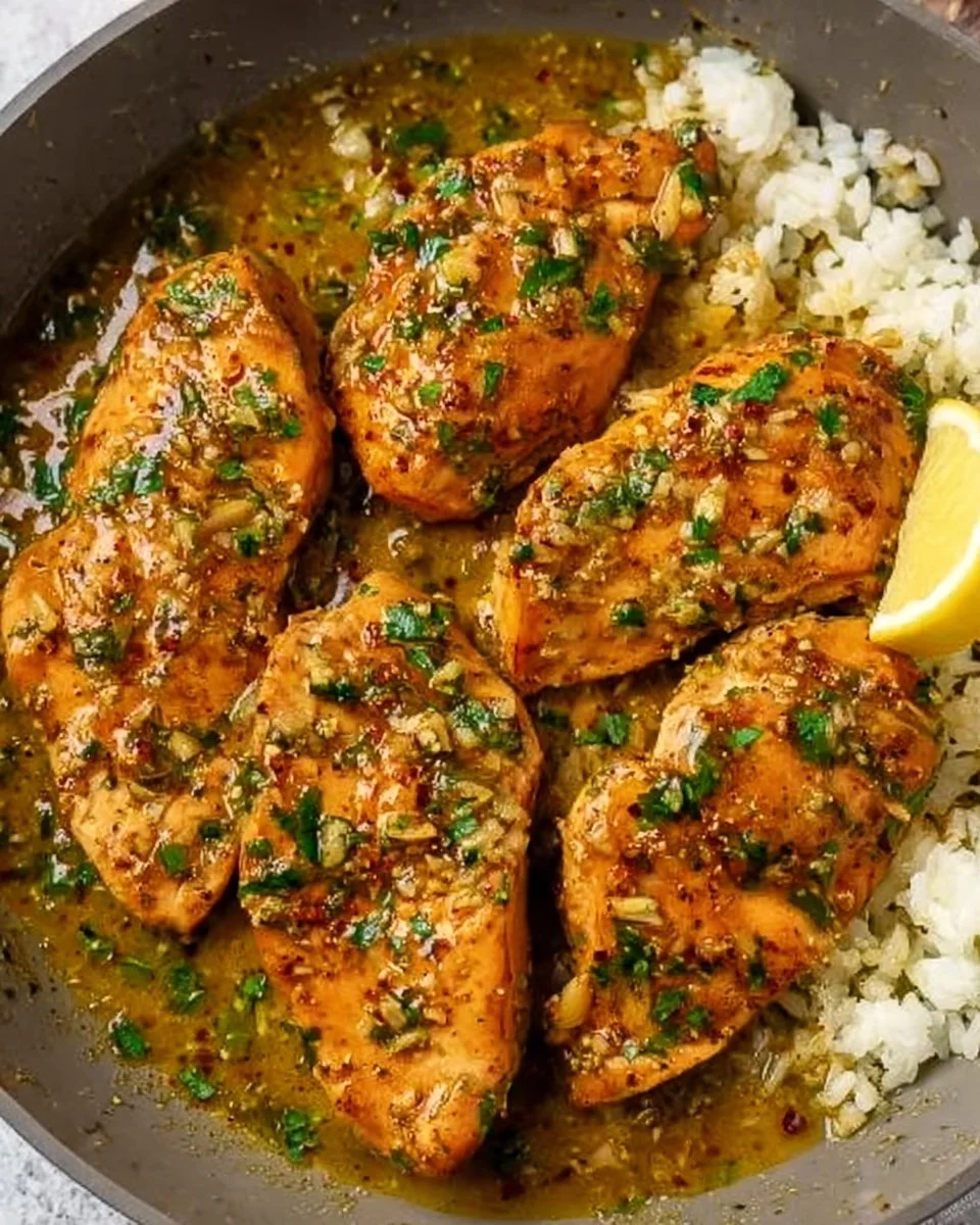 Delicious Garlic Butter Chicken served with herbs and spices