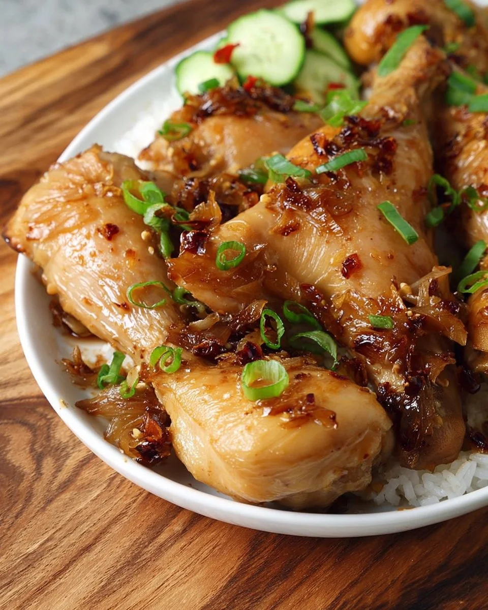 Delicious Ginger Soy Chicken Drumsticks garnished and ready to serve