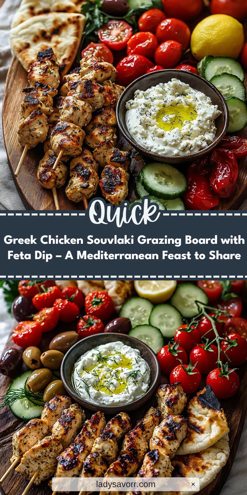 Greek Chicken Souvlaki Grazing Board with Feta Dip – A Mediterranean Feast to Share