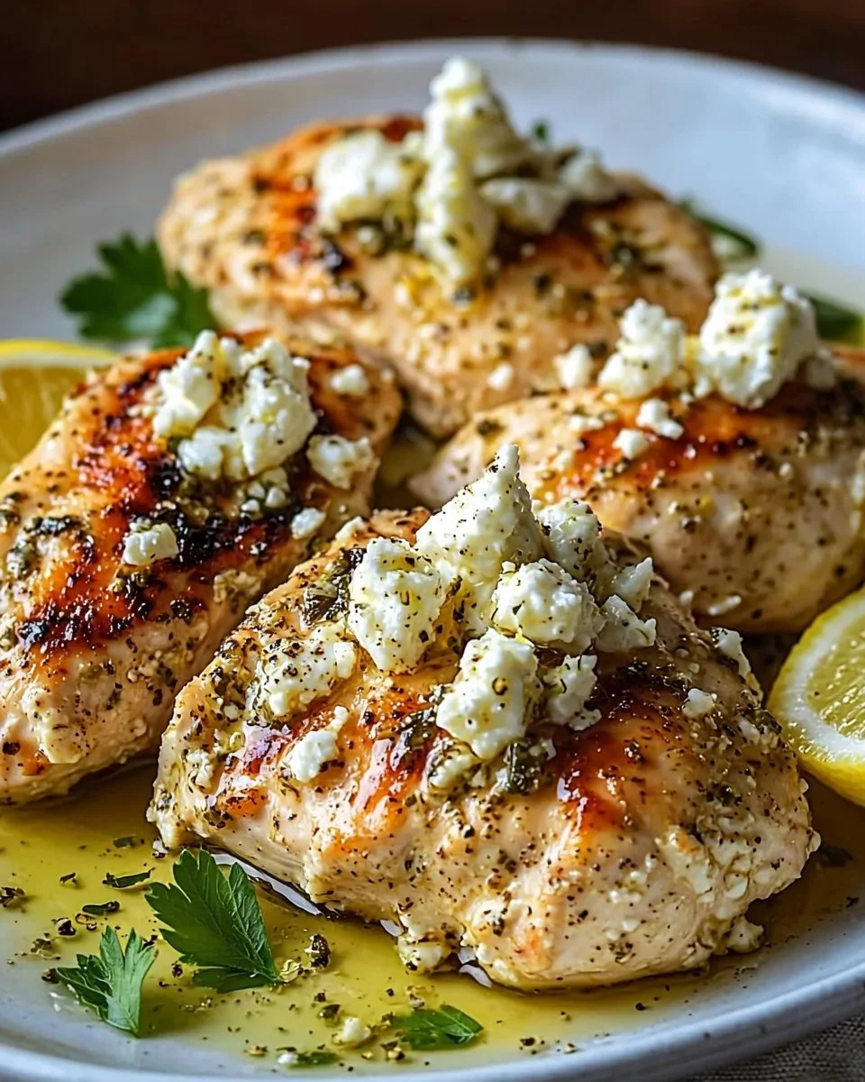 Delicious Greek Chicken with Lemon and Feta served on a plate