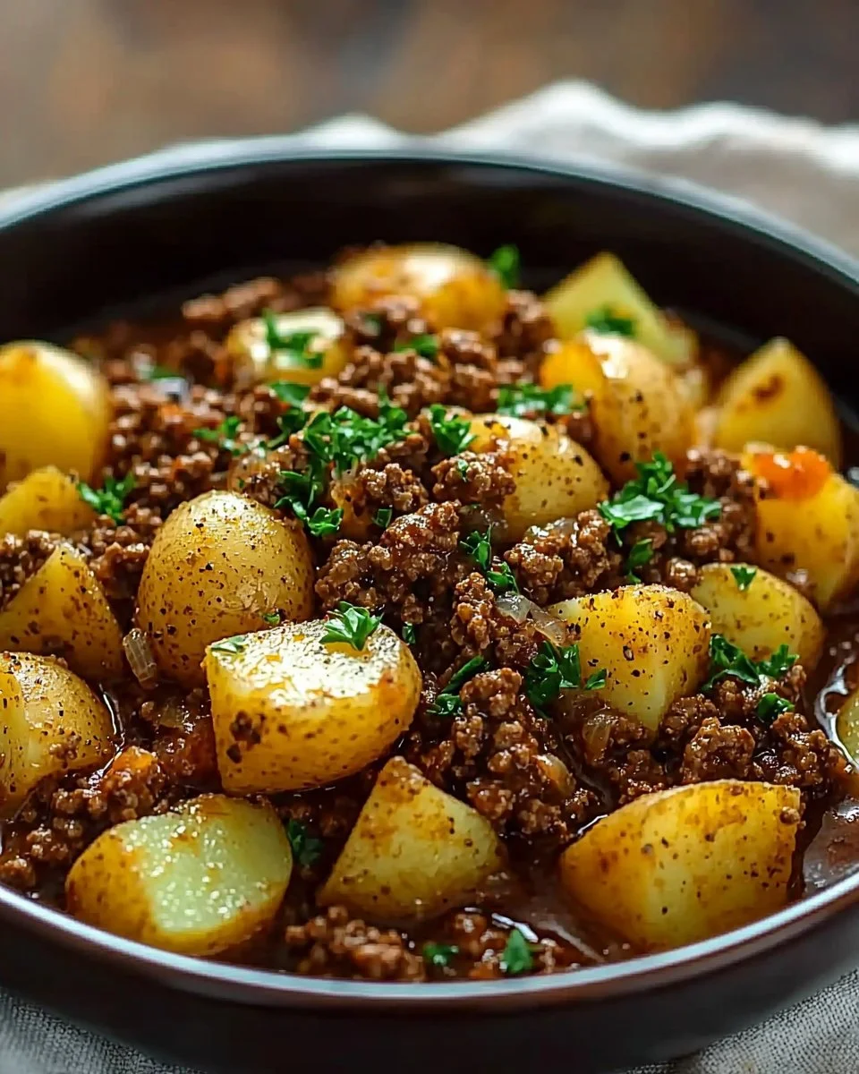 Delicious ground beef and potatoes dish ready to serve
