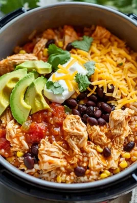 Delicious Instant Pot chicken burrito bowl with fresh toppings.