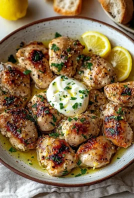 Plate of Lebanese Lemon Garlic Chicken garnished with herbs and lemon slices
