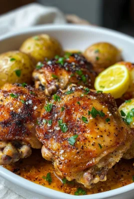 Lemon garlic parmesan chicken thighs served with fresh herbs