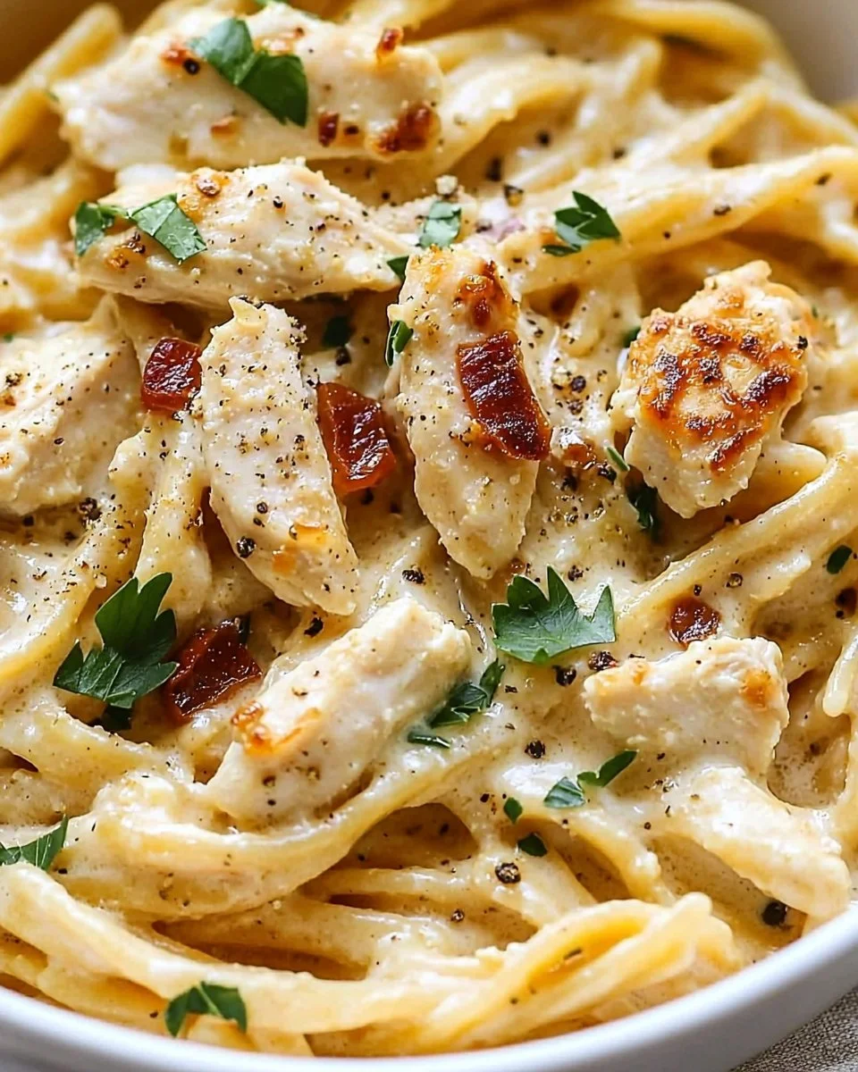 A delicious plate of Marry Me Chicken Pasta topped with herbs and cream sauce.