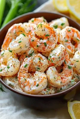 Classic creamy shrimp salad from a New York deli, served in a bowl.