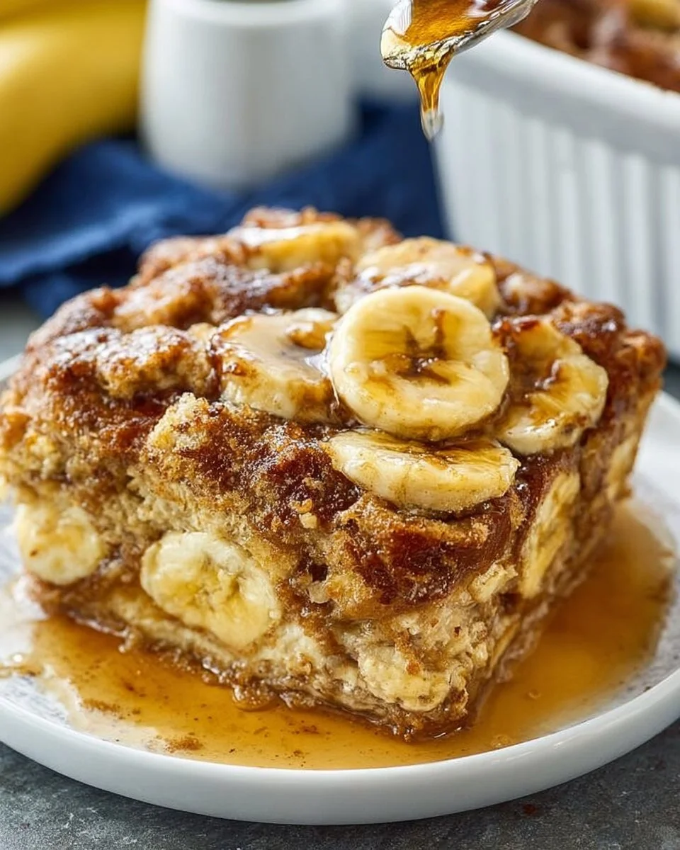 Overnight Baked Banana French Toast Casserole is an easy make-ahead breakfast and is FULL of banana flavor!