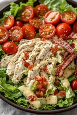 Delicious BLT Chicken Salad with chicken, bacon, lettuce, and tomatoes in a bowl