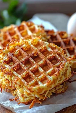 Savory hashbrown chaffles served on a plate, topped with herbs