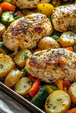 Sheet Pan Garlic Butter Chicken with colorful veggies on a baking tray