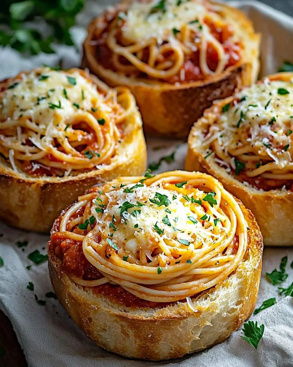 Spaghetti Garlic Bread Bowls