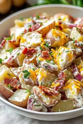 Creamy steakhouse potato salad served in a bowl with herbs and spices.