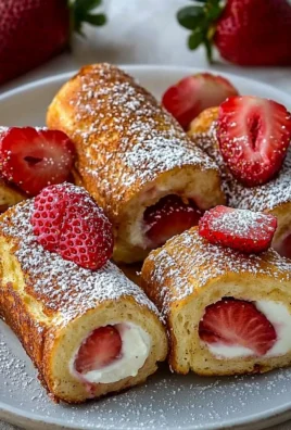 Strawberry and Cream French Toast Roll-Ups served on a plate with fresh strawberries