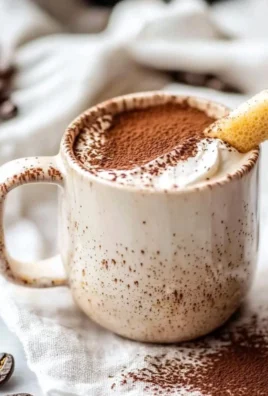 A delicious tiramisu latte topped with cocoa and whipped cream in a clear glass