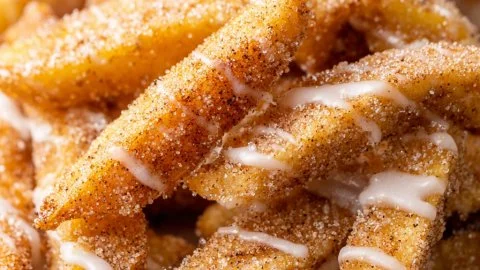 Crispy air fryer apple fries served as a healthy snack