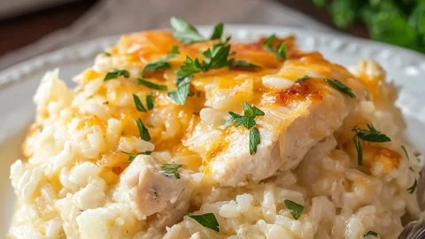 Delicious Angel Chicken Rice Casserole ready for serving