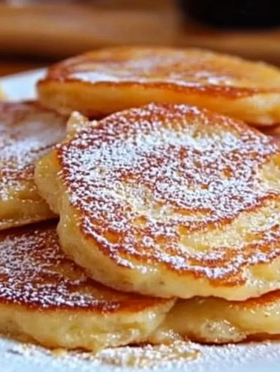 Delicious apple yogurt pancakes served on a plate with syrup and fruit