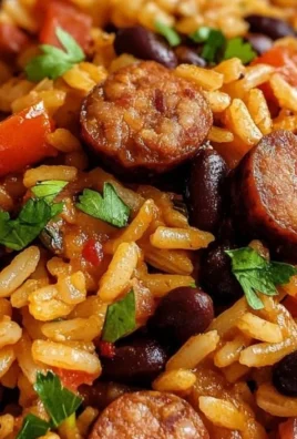 Delicious black beans and rice with sausage served in a bowl