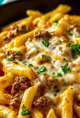Creamy high protein beef pasta dish served in a bowl