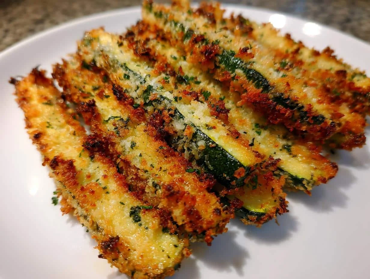 Crispy Air Fryer Parmesan Zucchini Fries on a plate