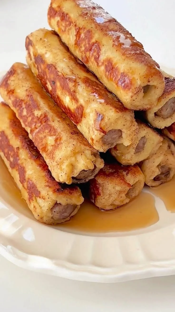 Delicious French Toast Roll-Ups served on a plate with syrup