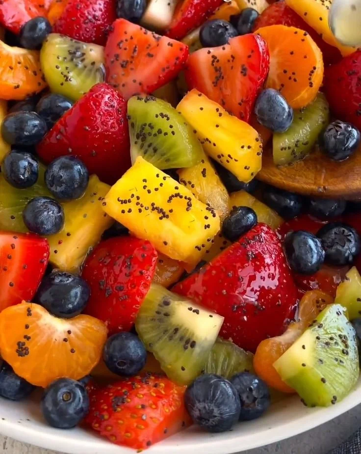 Fresh Fruit Salad with Honey Lime Poppy Seed Dressing