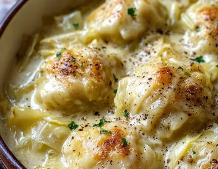 German cabbage and dumplings dish served on a plate