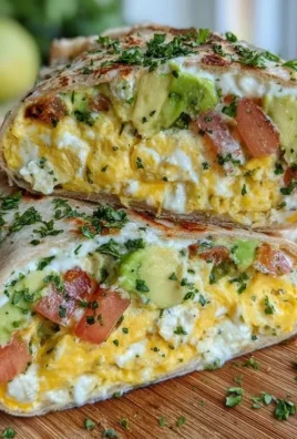 High-protein breakfast wrap with cottage cheese and avocado on a plate