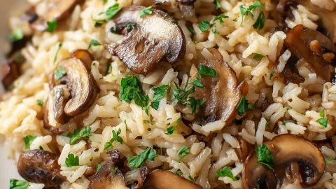 Delicious bowl of Mushroom Rice with fresh herbs and spices