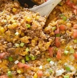 One Pot Mexican Rice Casserole served in a dish with colorful ingredients