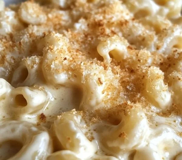 Creamy quick white cheddar macaroni and cheese in a bowl