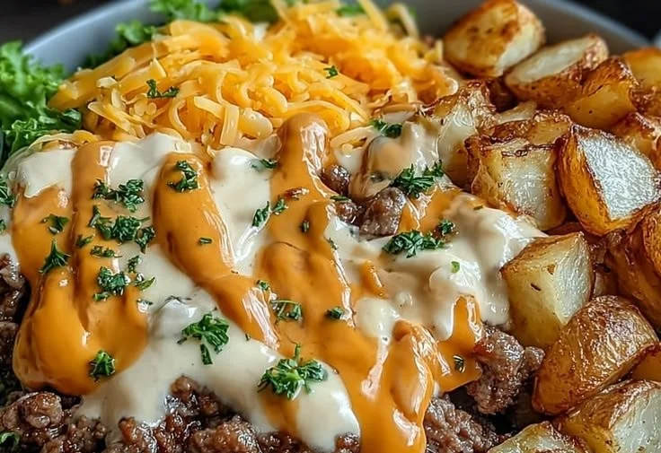 A delicious Smash Burger Bowl with juicy patties and fresh toppings.