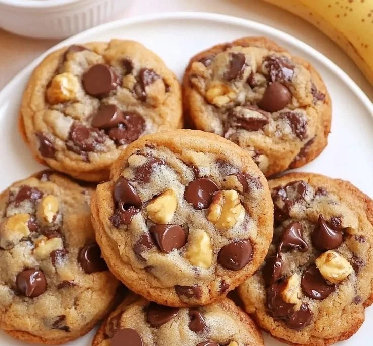 Delicious banana bread chocolate chip cookies baked to perfection