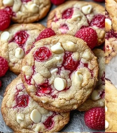 Freshly baked white chocolate raspberry cookies with a rich flavor