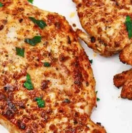 Delicious Air Fryer thin chicken breast, perfectly cooked and sliced.