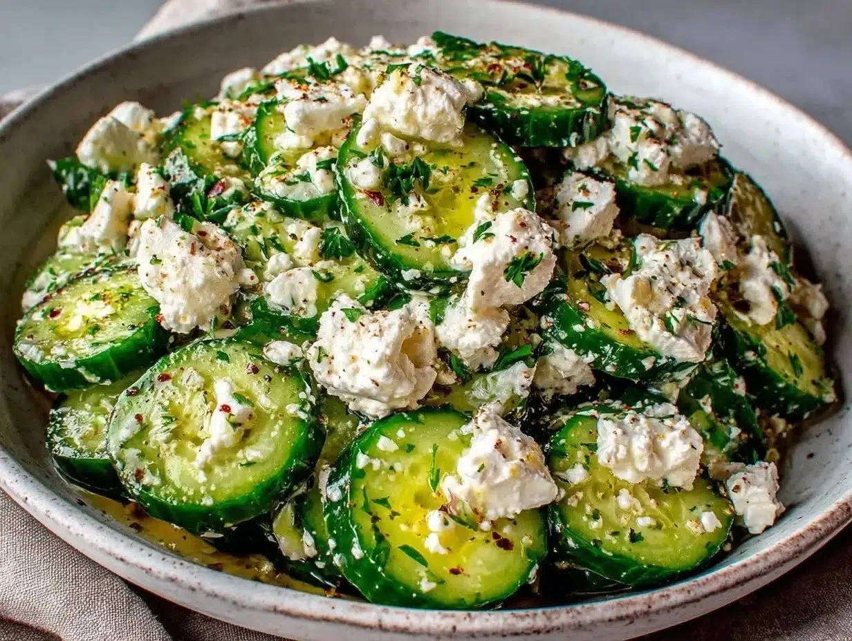 Classic Cucumber Feta Salad with fresh ingredients and a tangy dressing