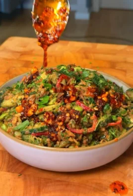 Delicious Crispy Rice Salad with fresh vegetables and dressing