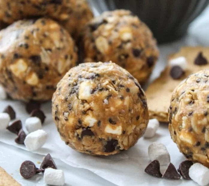 No-bake S’mores energy bites made with chocolate, graham crackers, and marshmallows