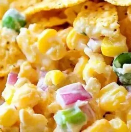 Colorful bowl of Frito Corn Salad featuring corn, Fritos, and fresh veggies
