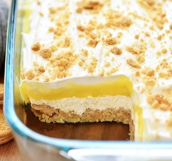 Heavenly Oreo Lemon Dessert with creamy lemon filling and Oreo crust