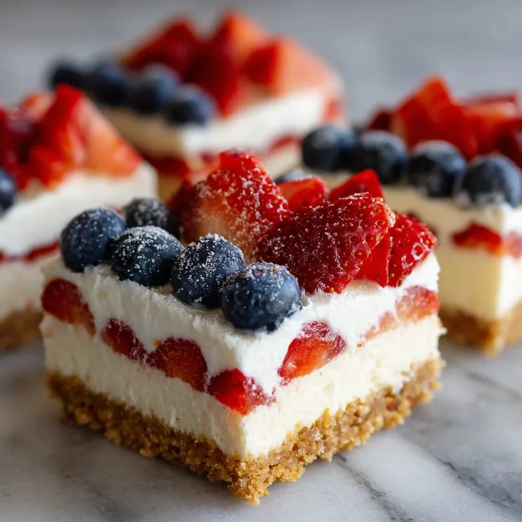 No-Bake Flag Cheesecake Bars decorated for a festive celebration