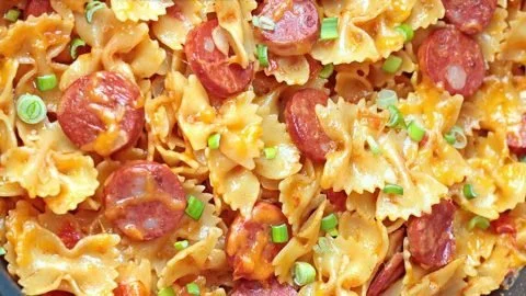 One Pot Kielbasa Pasta dish with sausage and vegetables