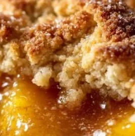 Delicious Paula Deen peach cobbler dessert served with ice cream