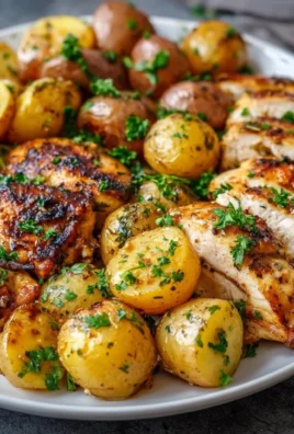 Sheet pan lemon balsamic chicken and potatoes ready to serve