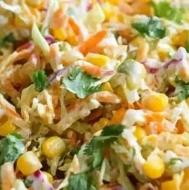 Delicious Spicy Corn Slaw served in a bowl with fresh ingredients
