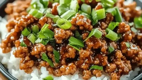 Plate of sweet and savory honey garlic ground turkey ready to serve