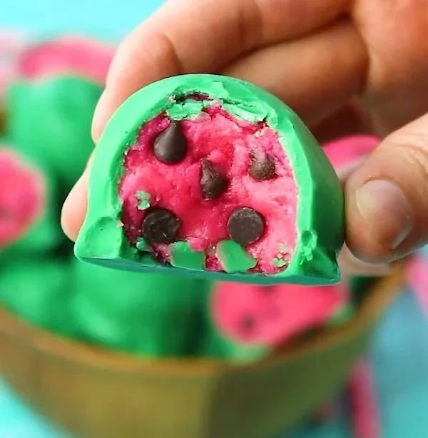 Delicious Watermelon Truffles decorated with vibrant designs.